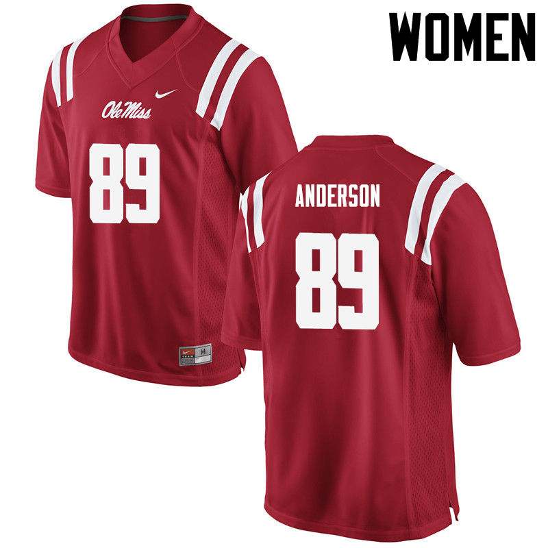 Women Ole Miss Rebels #89 Ryder Anderson College Football Jerseys-Red - Click Image to Close